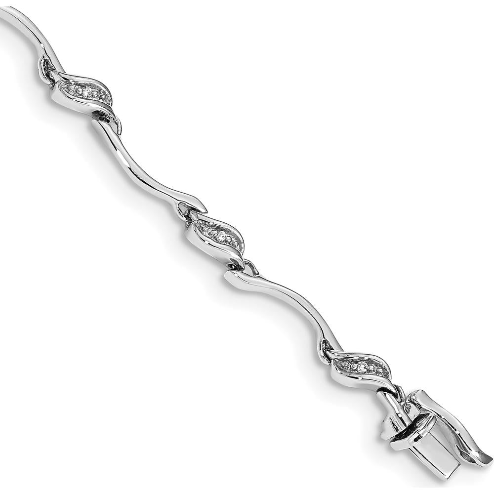 10K White Gold Diamond Link Bracelet with Rhodium Plating - 0.20 Carats Total Diamond Weight by Oro Pregiato