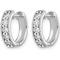 10K White Gold Diamond Milgrain Hinged Hoop Earrings - 0.50 Carat Total Diamond Weight by Oro Pregiato