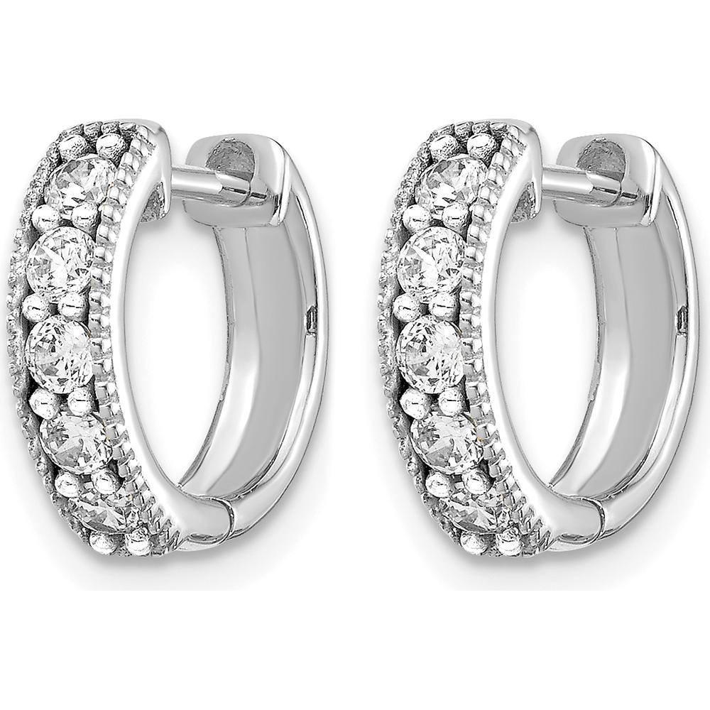 10K White Gold Diamond Milgrain Hinged Hoop Earrings - 0.50 Carat Total Diamond Weight by Oro Pregiato