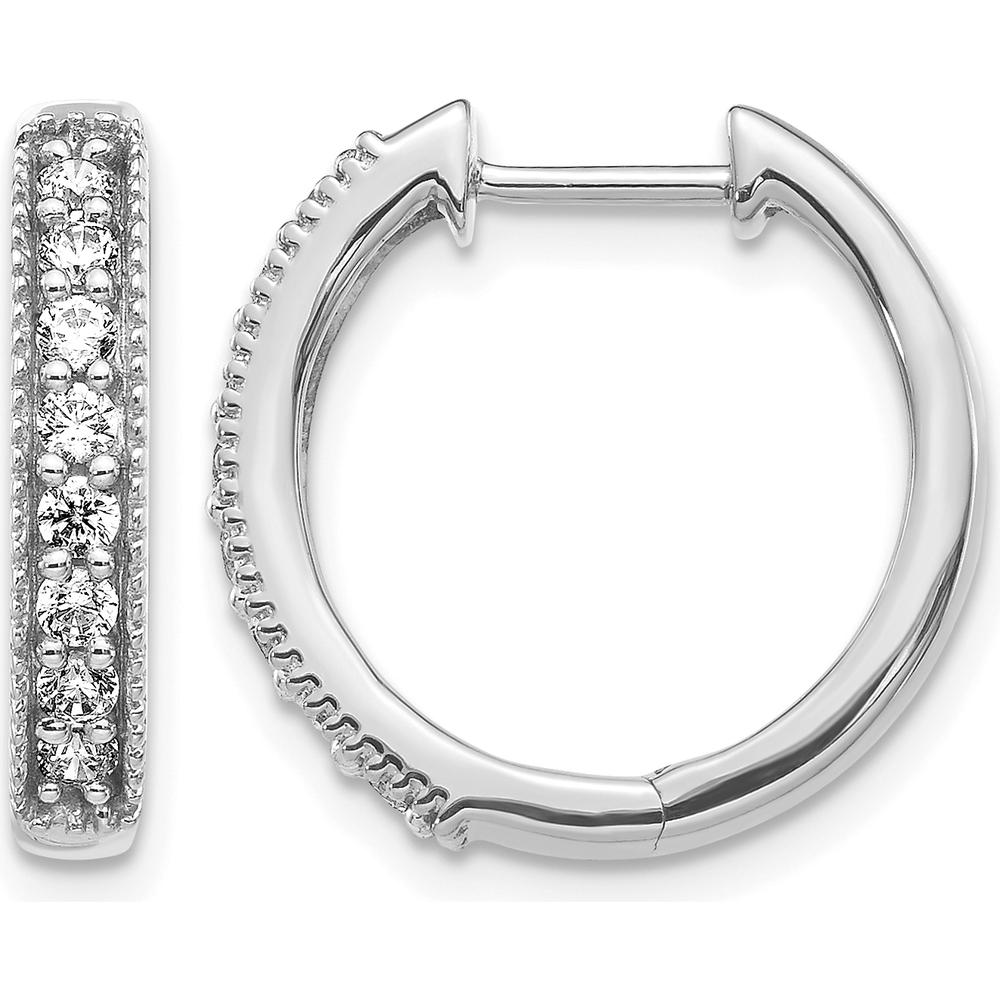 10K White Gold Diamond Milgrain Hinged Hoop Earrings - 0.50 Carat Total Diamond Weight by Oro Pregiato