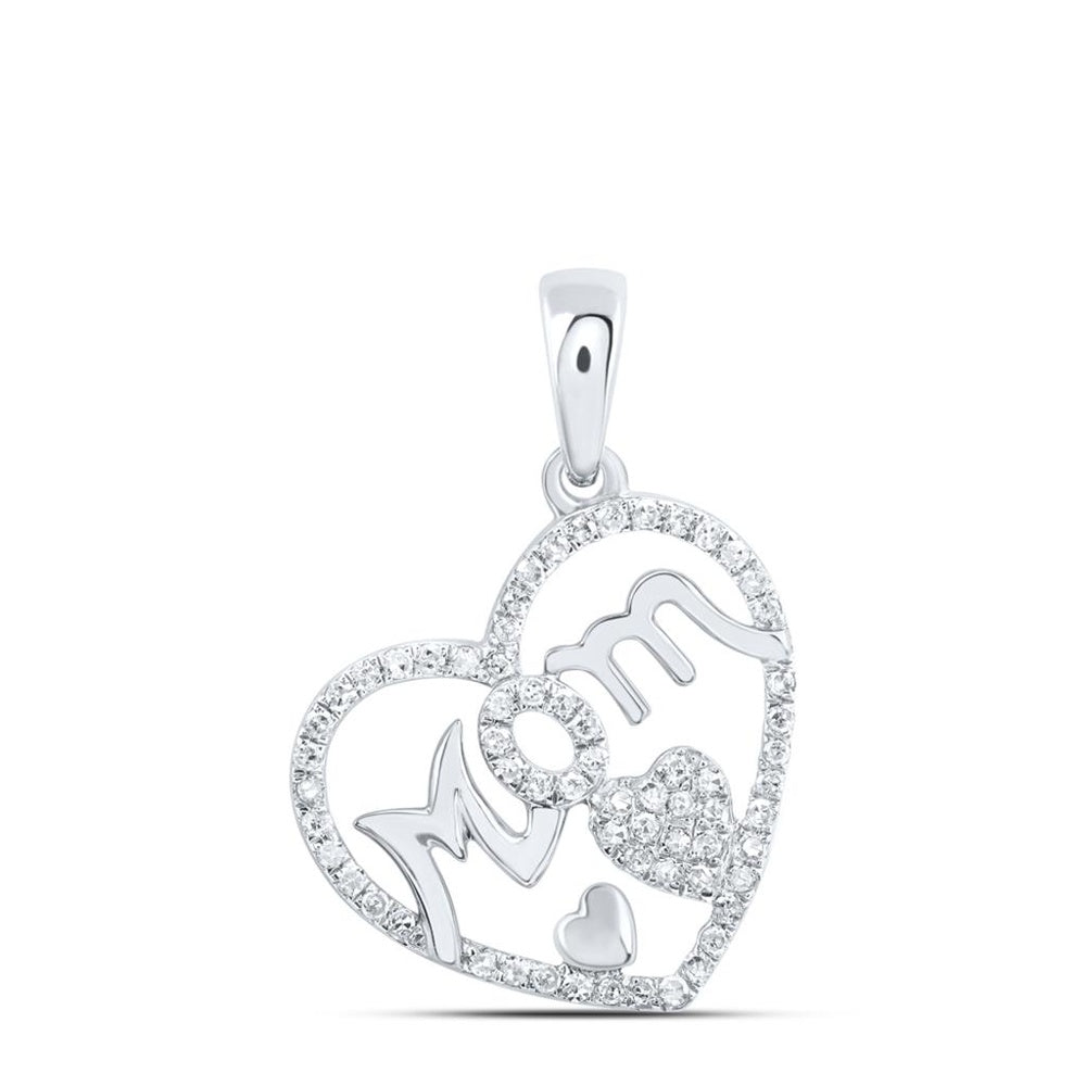 10K White Gold Diamond Mom Heart Pendant - 1/3 Carat Total Diamond Weight