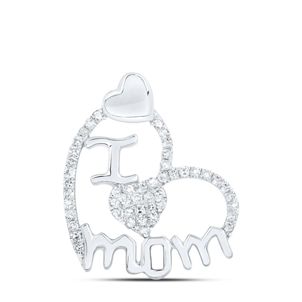 10K White Gold Diamond Mom Heart Pendant - 1/4 Carat Total Diamond Weight