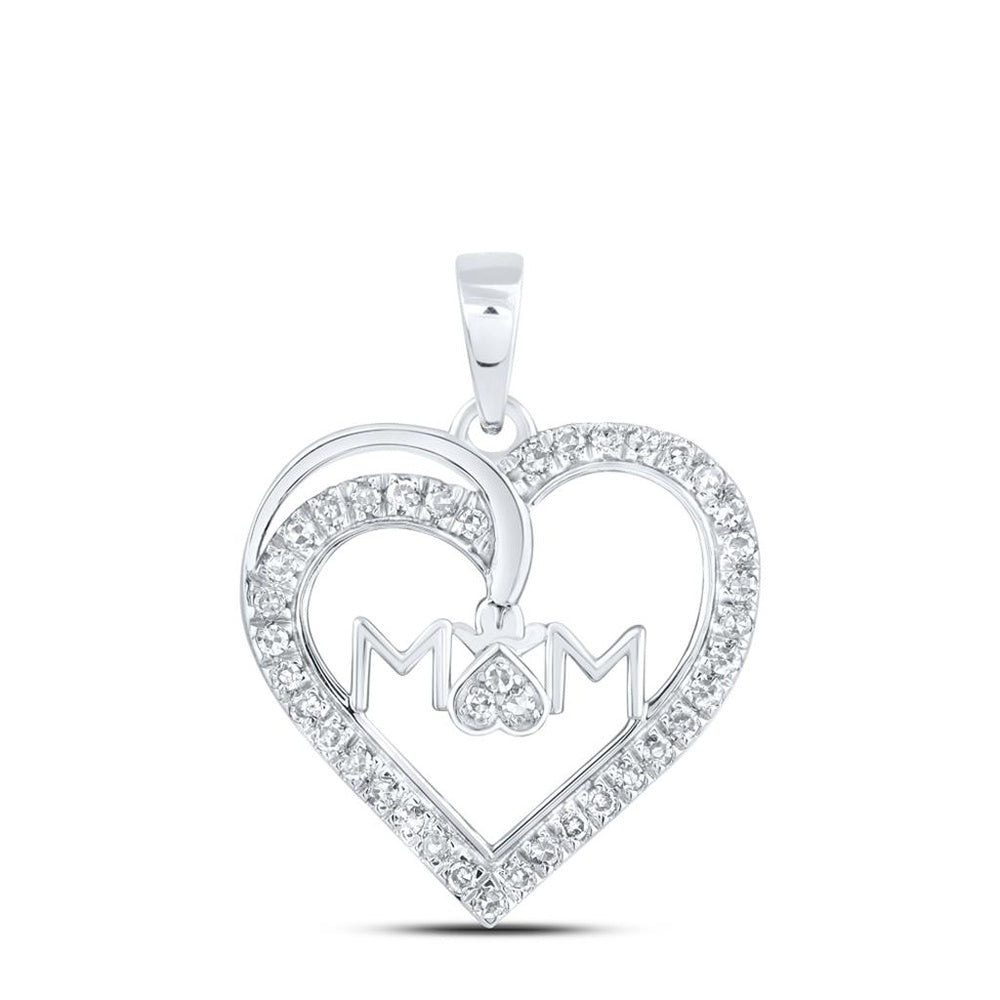 10K White Gold Diamond Mom Heart Pendant - 1/6 Carat Total Diamond Weight