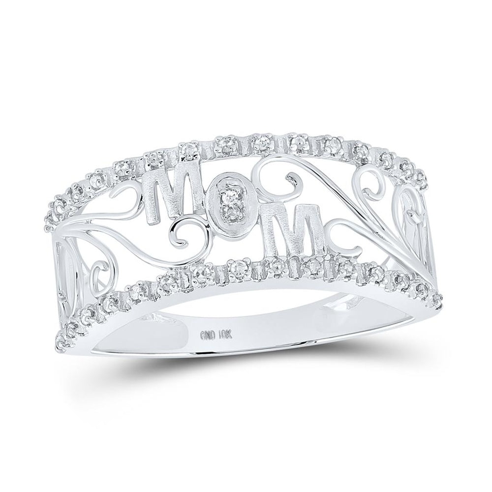 10K White Gold Diamond Mom Heart Ring - 1/10 Carat Total Diamond Weight