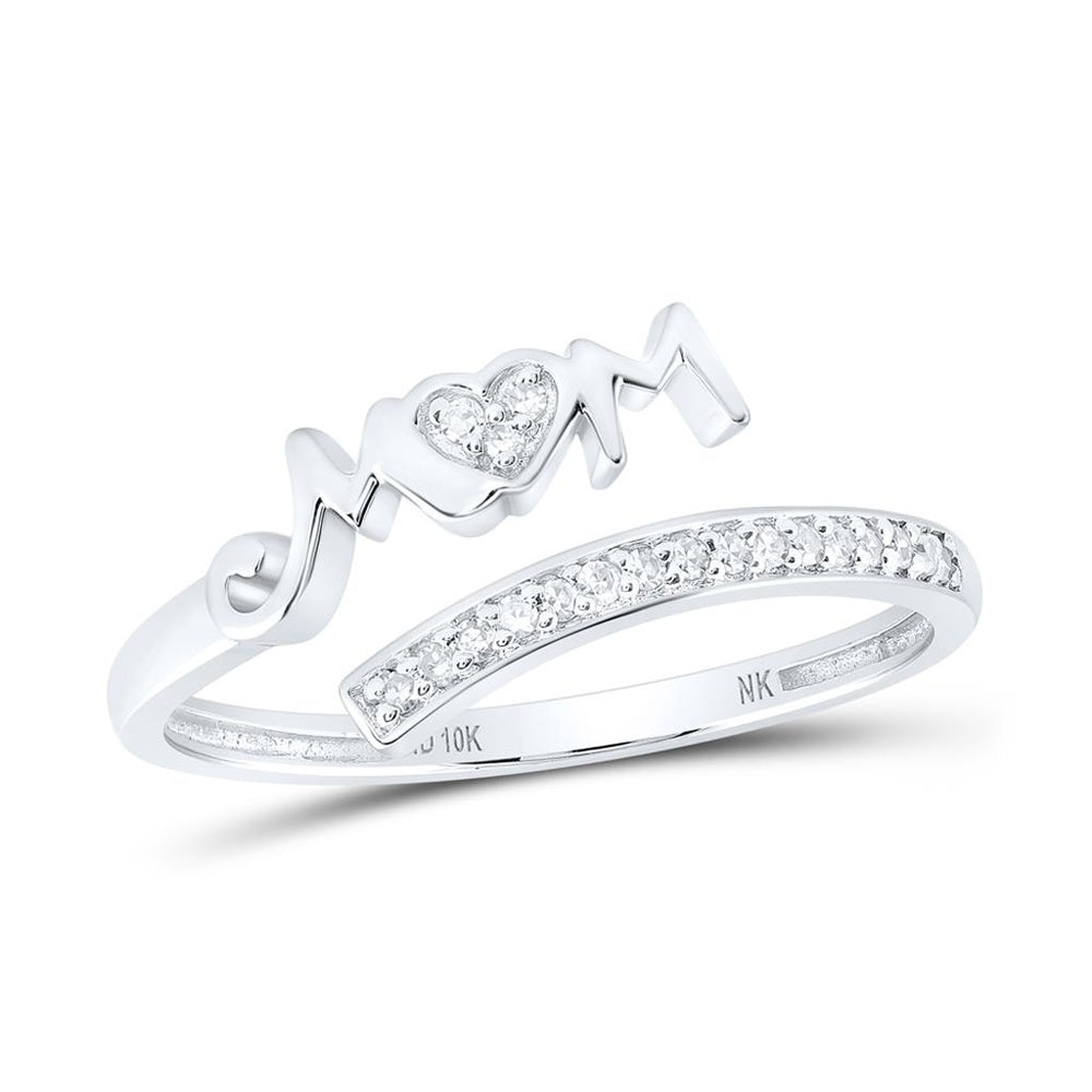 10K White Gold Diamond Mom Heart Ring - 1/12 Carat Total Diamond Weight