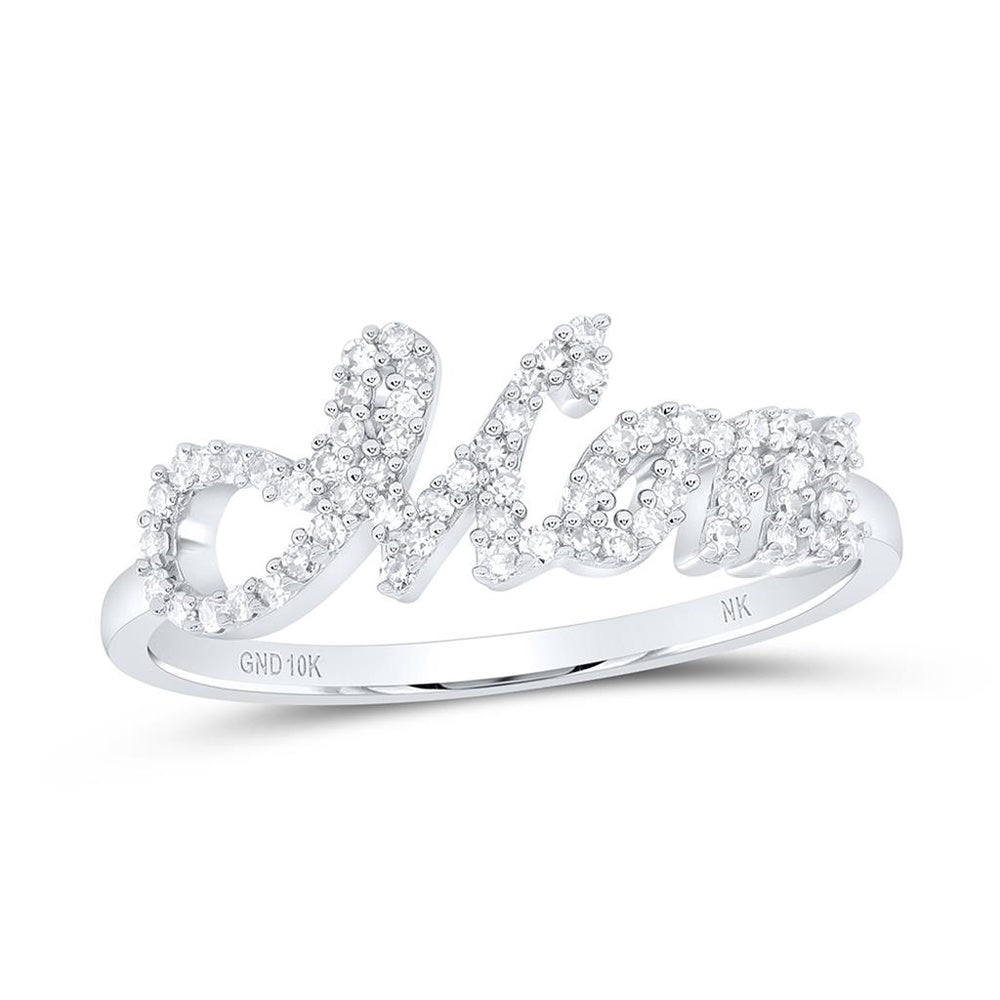 10K White Gold Diamond Mom Heart Ring - 1/5 Carat Total Diamond Weight