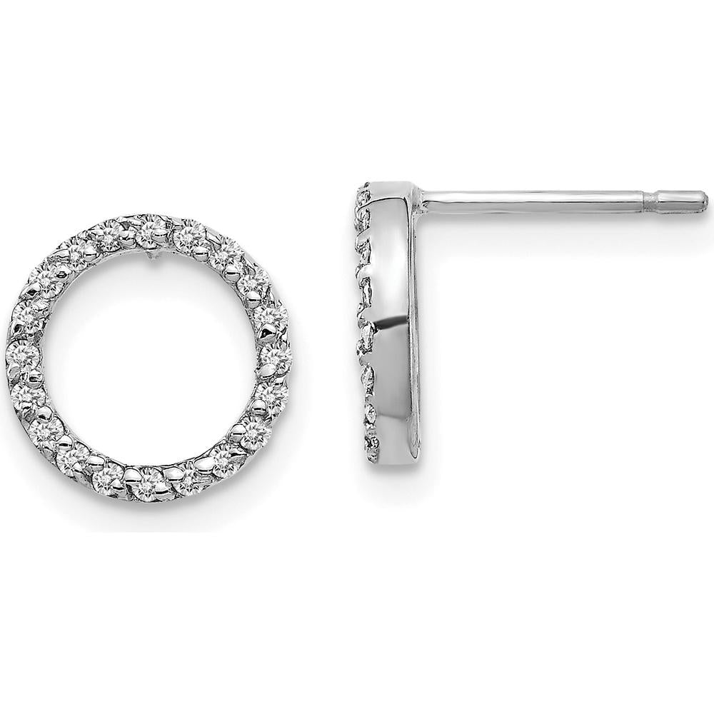 10K White Gold Diamond Open Circle Button Earrings with 40 Round Faceted Diamonds - 0.004 Carat Total Diamond Weight