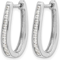 10K White Gold Diamond Oval Hinged Hoop Earrings - 0.25 Carat Total Diamond Weight by Oro Pregiato