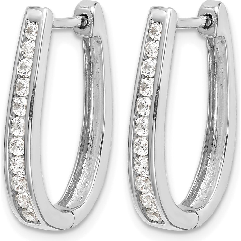 10K White Gold Diamond Oval Hinged Hoop Earrings - 0.25 Carat Total Diamond Weight by Oro Pregiato