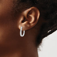 10K White Gold Diamond Oval Hinged Hoop Earrings - 0.25 Carat Total Diamond Weight by Oro Pregiato