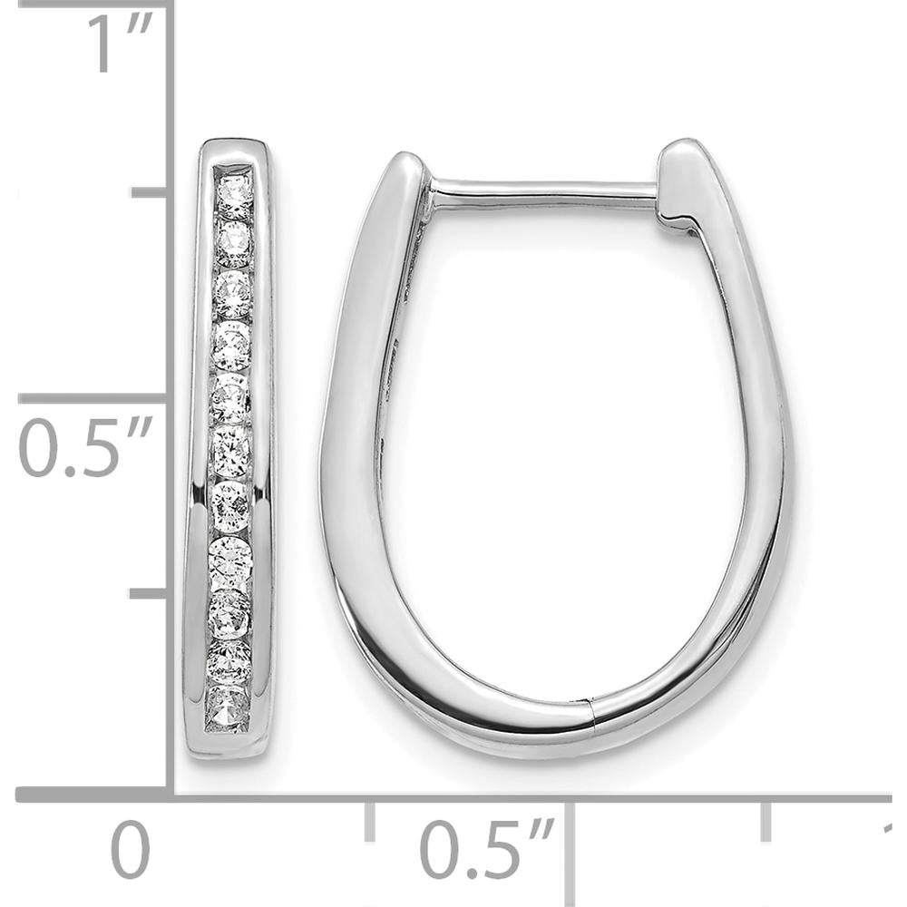 10K White Gold Diamond Oval Hinged Hoop Earrings - 0.25 Carat Total Diamond Weight by Oro Pregiato