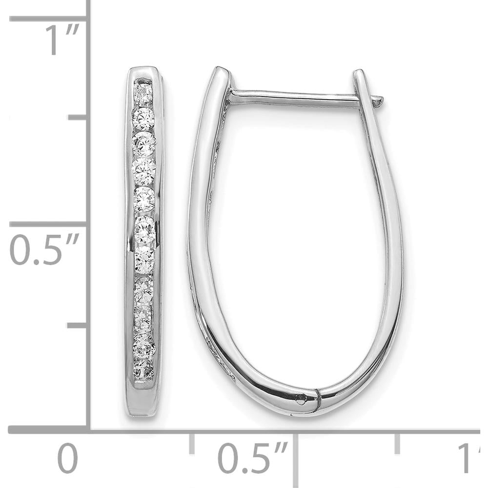 10K White Gold Diamond Oval Hinged Hoop Earrings - 0.30 Carat Total Diamond Weight by Oro Pregiato