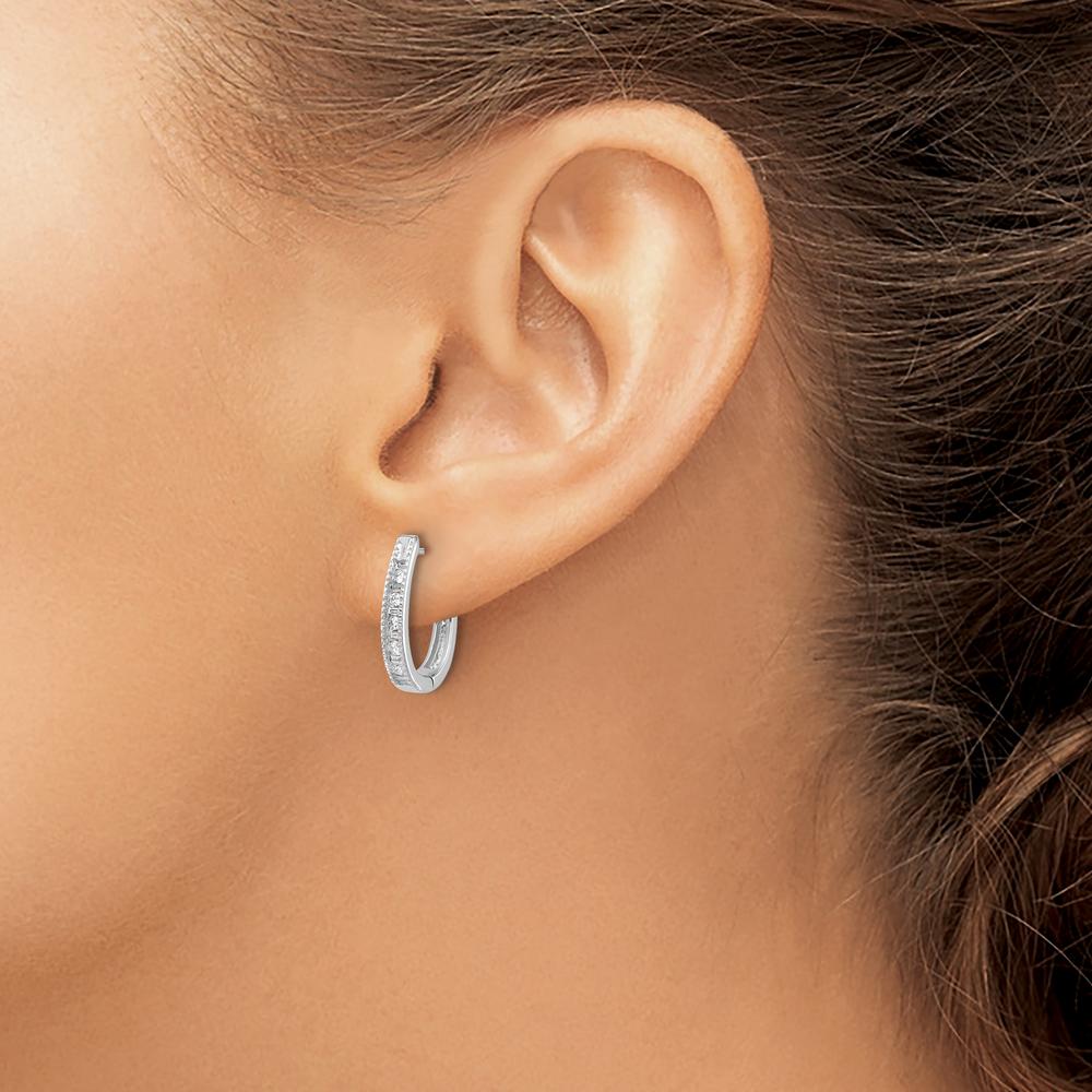 10K White Gold Diamond Oval Hinged Hoop Earrings - 0.50 Carat Total Diamond Weight by Oro Pregiato