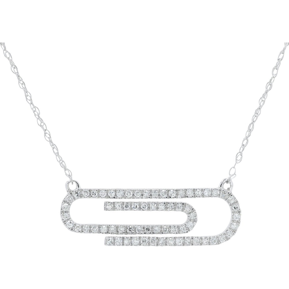 10K White Gold Diamond Paperclip Necklace with Prong-Set Round Diamonds - 0.20 Carat Total Diamond Weight