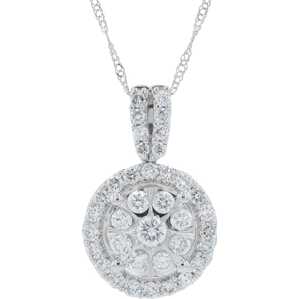 10K White Gold Diamond Pendant with 1 Carat Total Weight Lab Grown Round Diamonds