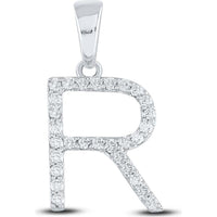 10K White Gold Diamond "R" Initial Pendant - 0.22 Carat Total Diamond Weight