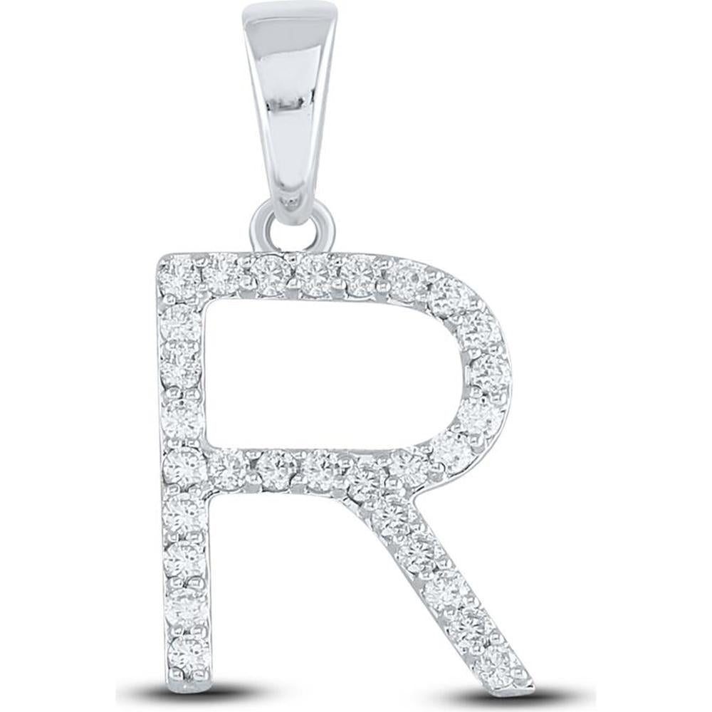 10K White Gold Diamond "R" Initial Pendant - 0.22 Carat Total Diamond Weight