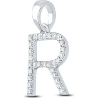 10K White Gold Diamond "R" Initial Pendant - 0.22 Carat Total Diamond Weight