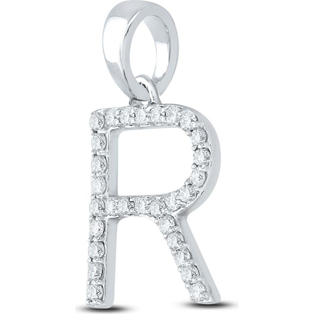 10K White Gold Diamond "R" Initial Pendant - 0.22 Carat Total Diamond Weight