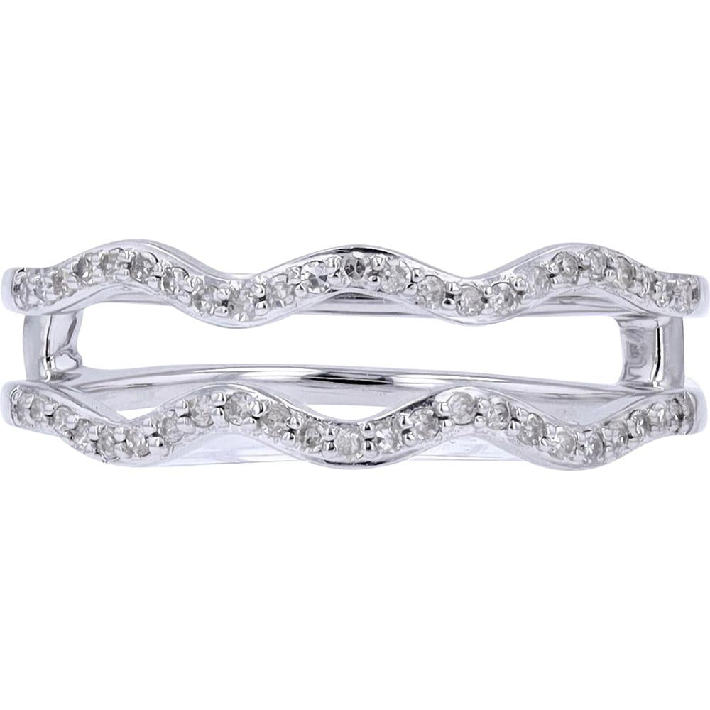10K White Gold Diamond Ring Guard with 1/5 Carats of Diamonds - Elegant Wave Design