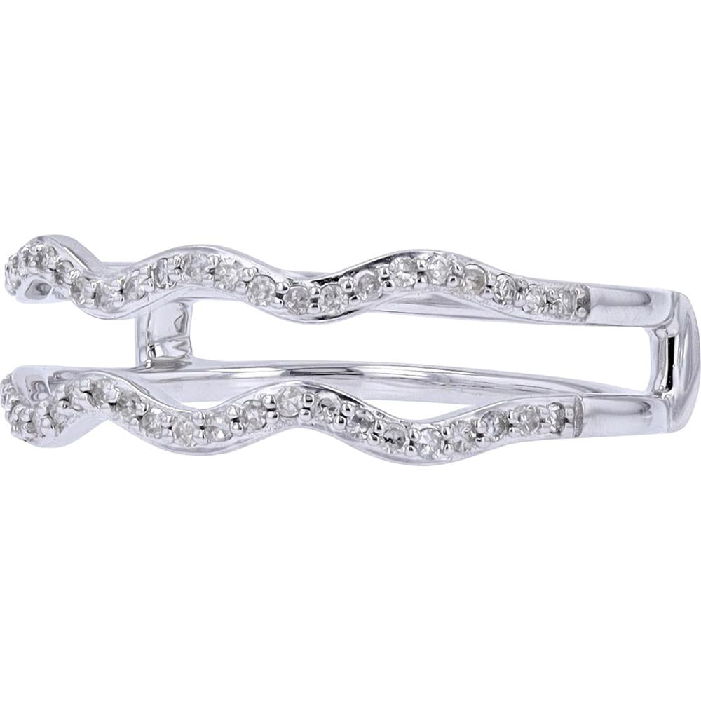 10K White Gold Diamond Ring Guard with 1/5 Carats of Diamonds - Elegant Wave Design