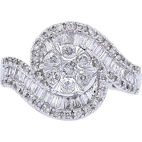 10K White Gold Diamond Ring with Round and Baguette Diamonds - 1.00 Carat Total Diamond Weight