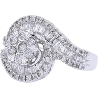 10K White Gold Diamond Ring with Round and Baguette Diamonds - 1.00 Carat Total Diamond Weight