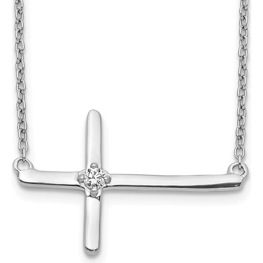 10K White Gold Diamond Sideways Cross Necklace - 0.10 Carat Total Diamond Weight by Oro Pregiato