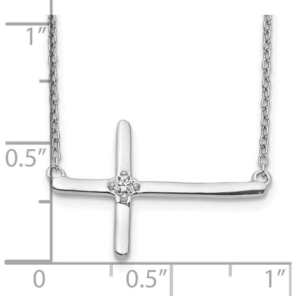 10K White Gold Diamond Sideways Cross Necklace - 0.10 Carat Total Diamond Weight by Oro Pregiato