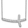 10K White Gold Diamond Sideways Cross Necklace - 18in, Rhodium-Plated Cable Chain by Oro Pregiato