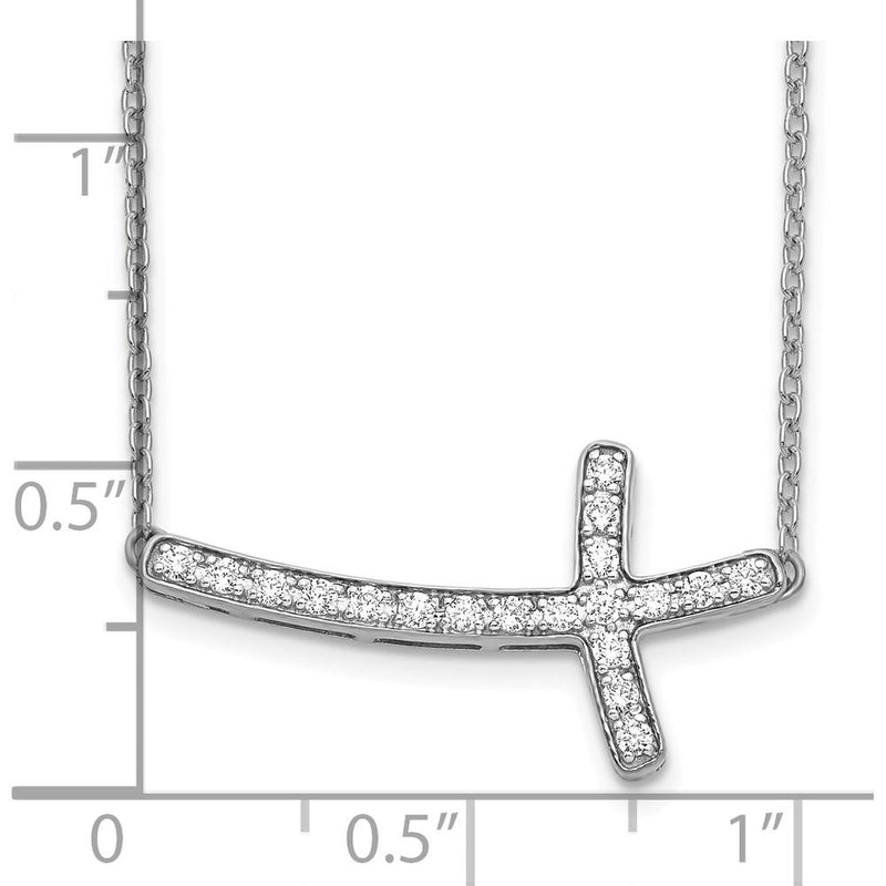 10K White Gold Diamond Sideways Cross Necklace - 18in, Rhodium-Plated Cable Chain by Oro Pregiato