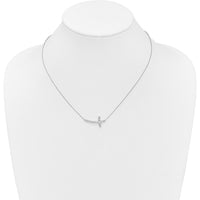 10K White Gold Diamond Sideways Cross Necklace - 18in, Rhodium-Plated Cable Chain by Oro Pregiato