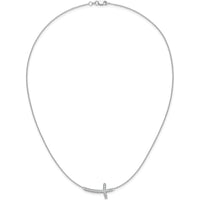10K White Gold Diamond Sideways Cross Necklace - 18in, Rhodium-Plated Cable Chain by Oro Pregiato