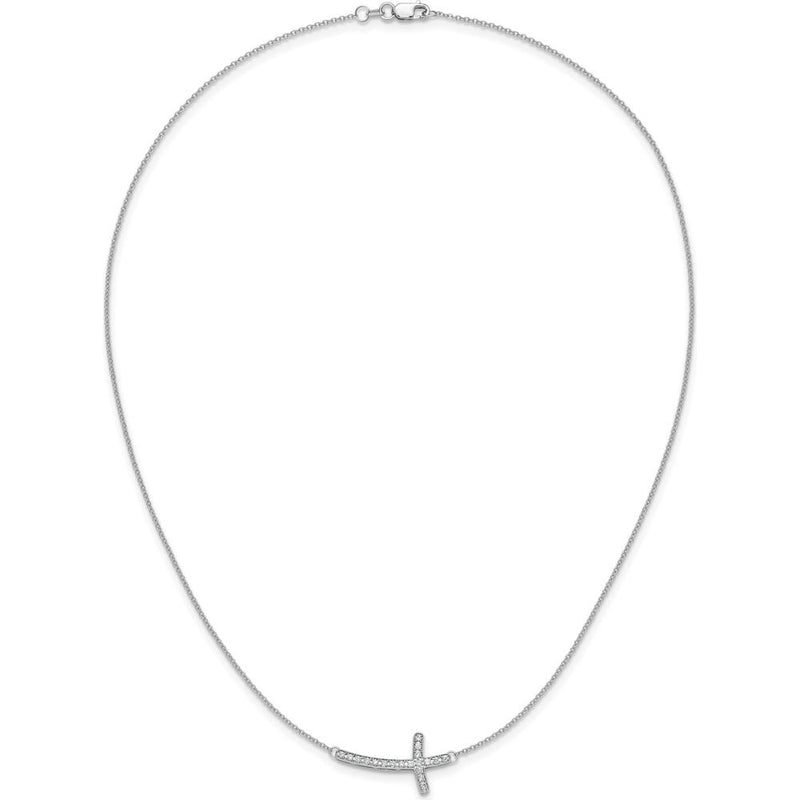 10K White Gold Diamond Sideways Cross Necklace - 18in, Rhodium-Plated Cable Chain by Oro Pregiato