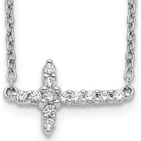 10K White Gold Diamond Sideways Cross Necklace with Polished Finish - 18" Chain by Oro Pregiato