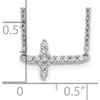 10K White Gold Diamond Sideways Cross Necklace with Polished Finish - 18" Chain by Oro Pregiato
