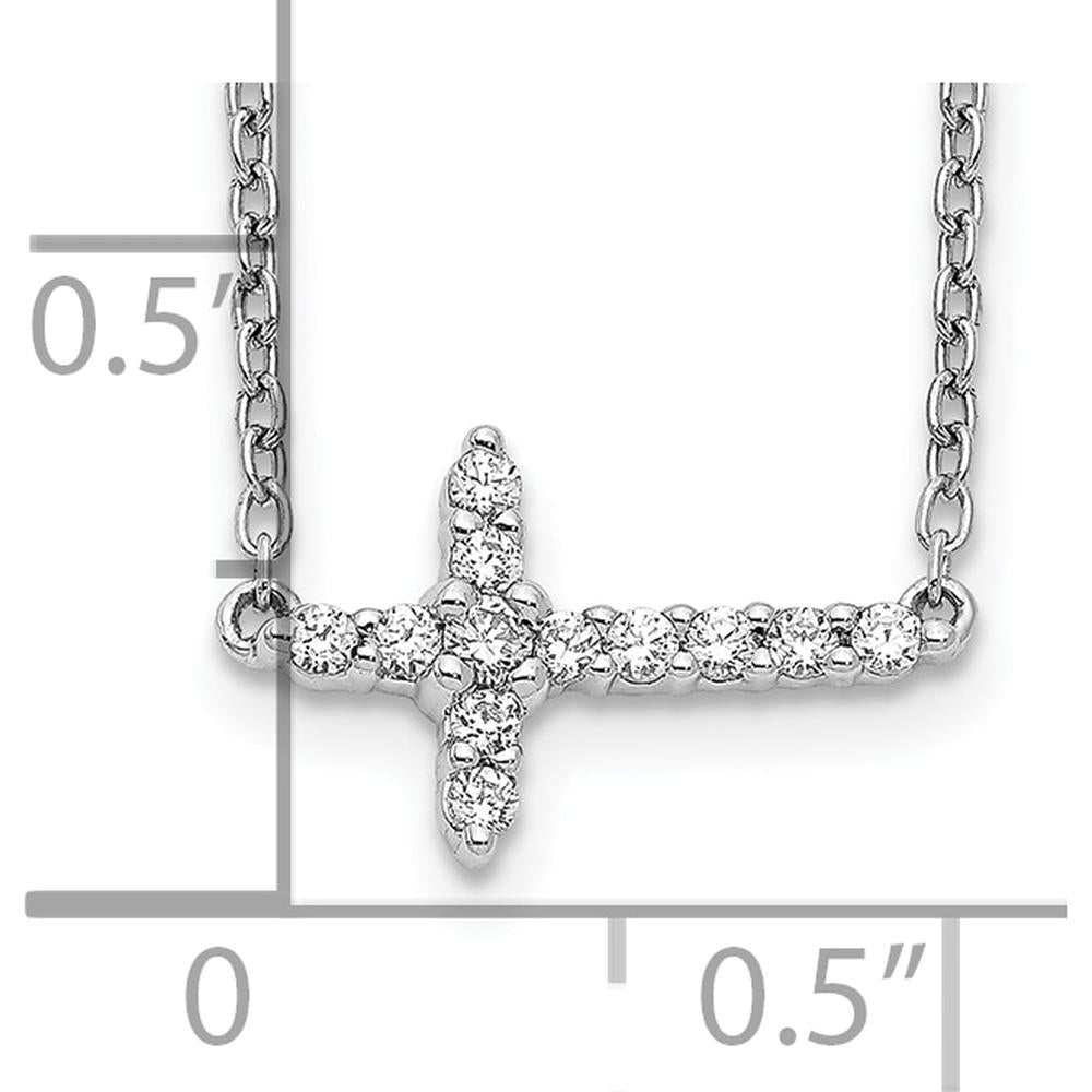 10K White Gold Diamond Sideways Cross Necklace with Polished Finish - 18" Chain by Oro Pregiato
