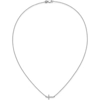 10K White Gold Diamond Sideways Cross Necklace with Polished Finish - 18" Chain by Oro Pregiato