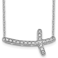 10K White Gold Diamond Sideways Cross Pendant Necklace - 0.25 Carat Total Diamond Weight by Oro Pregiato