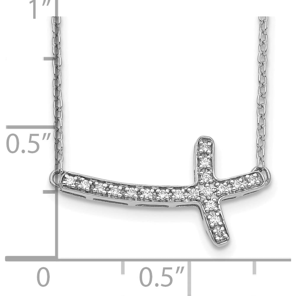 10K White Gold Diamond Sideways Cross Pendant Necklace - 0.25 Carat Total Diamond Weight by Oro Pregiato