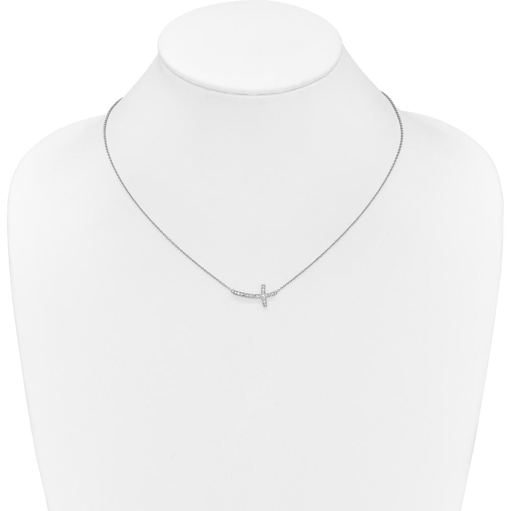 10K White Gold Diamond Sideways Cross Pendant Necklace - 0.25 Carat Total Diamond Weight by Oro Pregiato