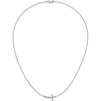 10K White Gold Diamond Sideways Cross Pendant Necklace - 0.25 Carat Total Diamond Weight by Oro Pregiato