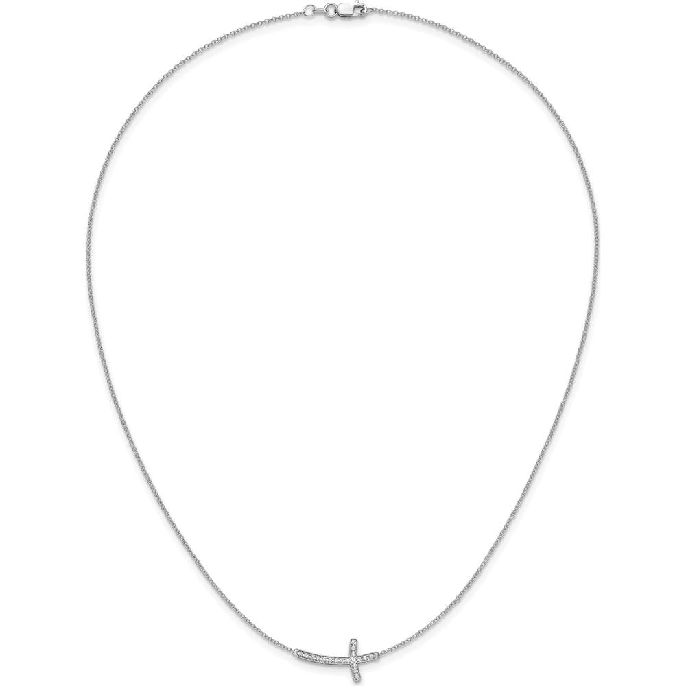 10K White Gold Diamond Sideways Cross Pendant Necklace - 0.25 Carat Total Diamond Weight by Oro Pregiato