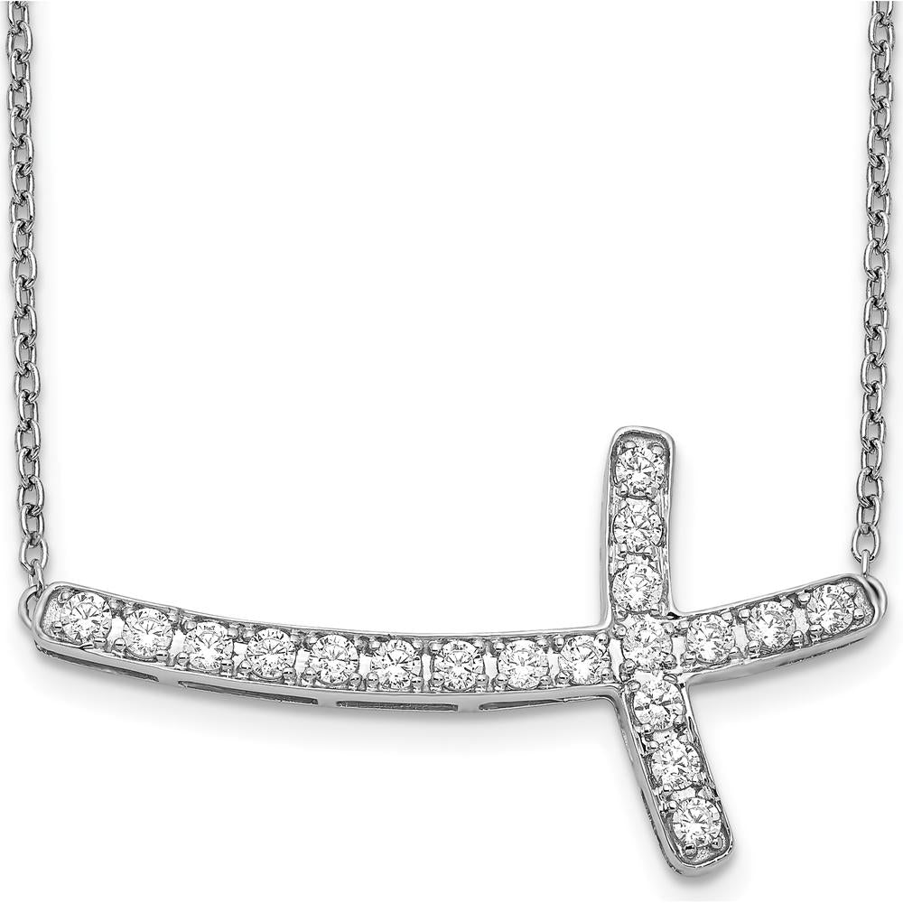 10K White Gold Diamond Sideways Cross Pendant Necklace - Elegant Faith Design by Oro Pregiato