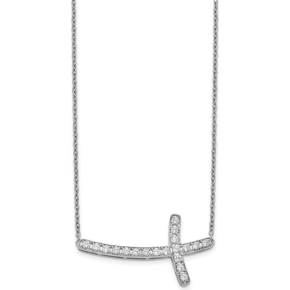 10K White Gold Diamond Sideways Cross Pendant Necklace - Elegant Faith Design by Oro Pregiato
