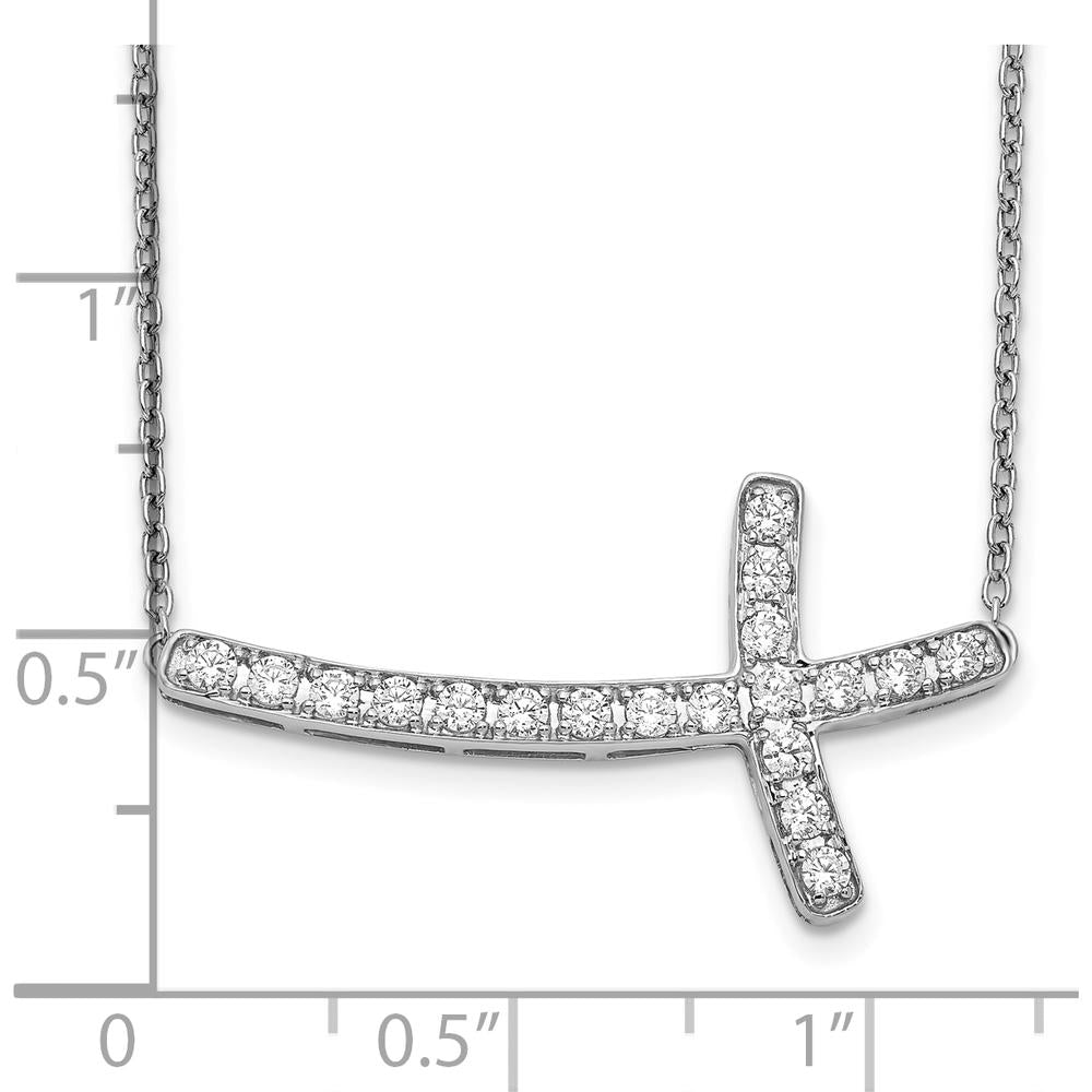 10K White Gold Diamond Sideways Cross Pendant Necklace - Elegant Faith Design by Oro Pregiato