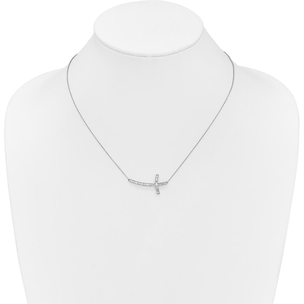 10K White Gold Diamond Sideways Cross Pendant Necklace - Elegant Faith Design by Oro Pregiato