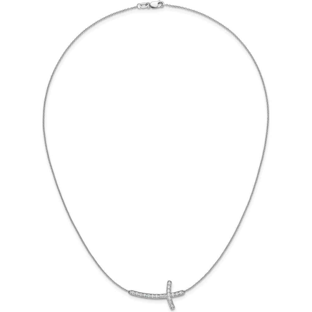 10K White Gold Diamond Sideways Cross Pendant Necklace - Elegant Faith Design by Oro Pregiato