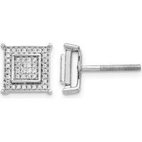 10K White Gold Diamond Small Double Square Bezel Post Earrings - 1.00 Carat Total Diamond Weight by Oro Pregiato
