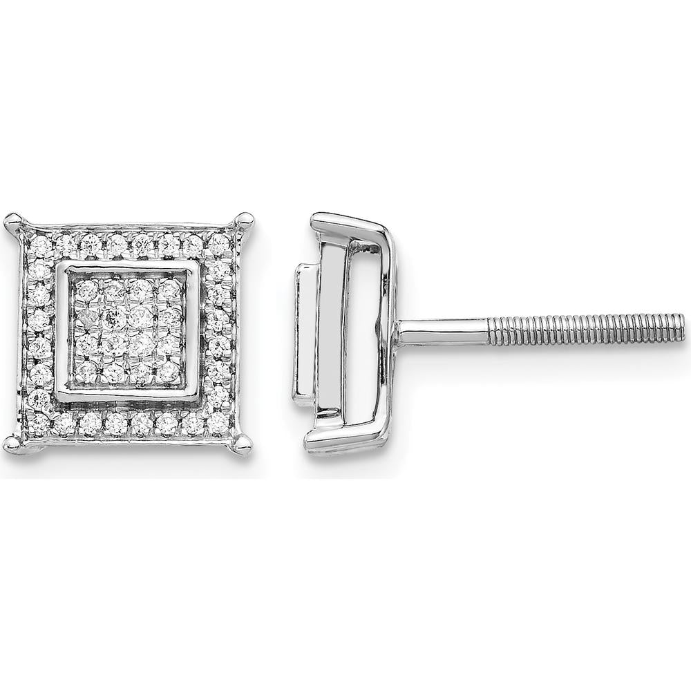 10K White Gold Diamond Small Double Square Bezel Post Earrings - 1.00 Carat Total Diamond Weight by Oro Pregiato